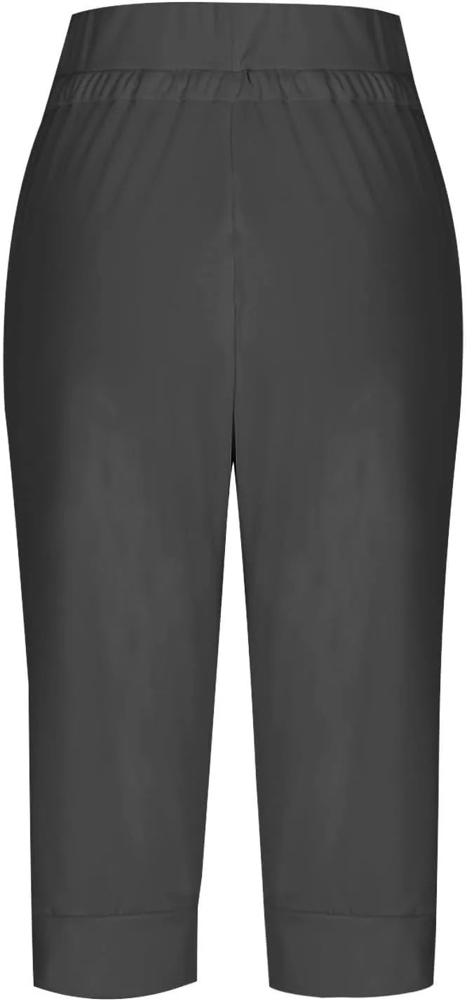 Capri Pants for Women High Waisted Drawstring Trousers Stretch Lightweight Hiking Pant Capri Joggers with Pockets