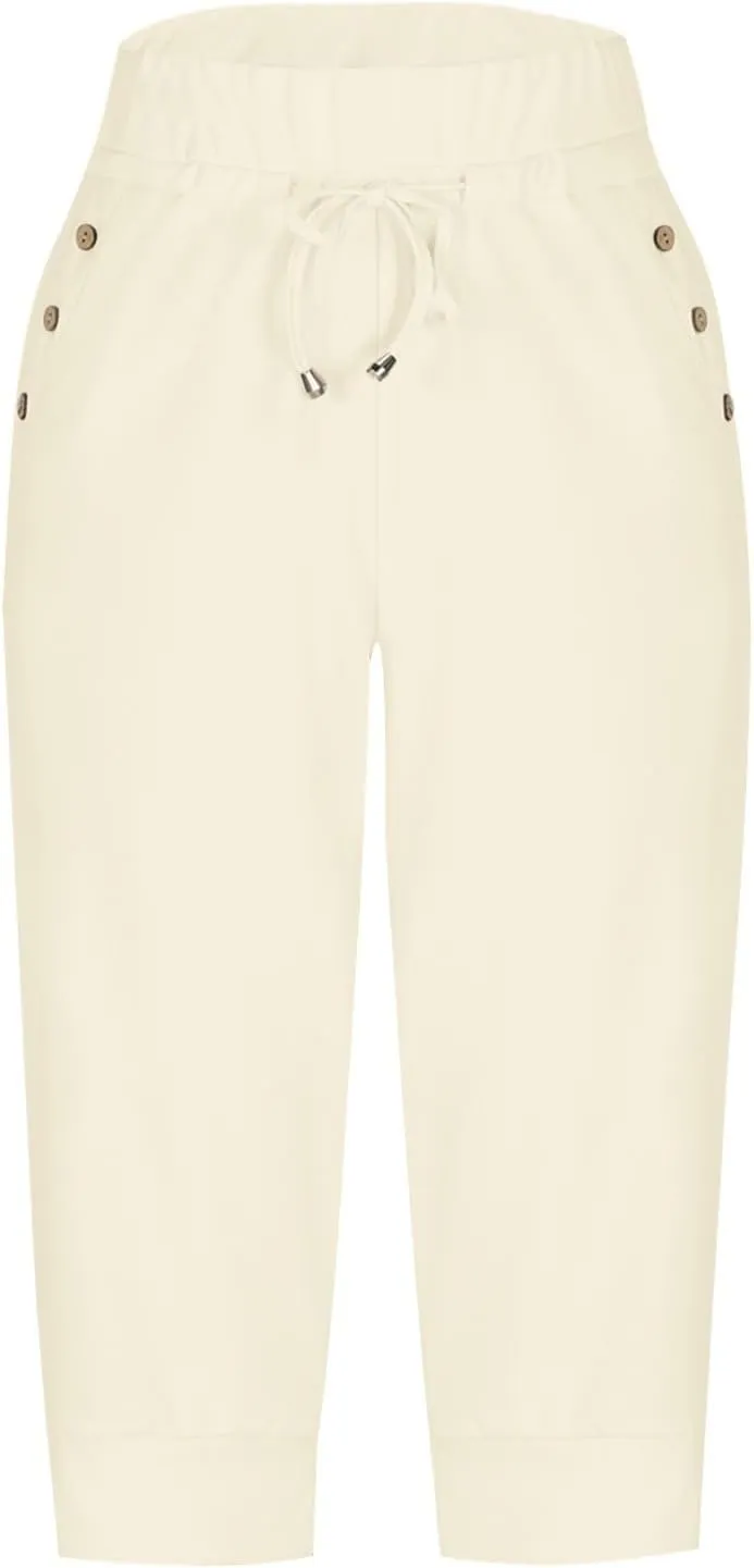 Capri Pants for Women High Waisted Drawstring Trousers Stretch Lightweight Hiking Pant Capri Joggers with Pockets