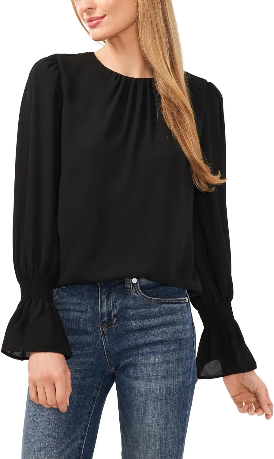 CeCe Women's Long Sleeve Smocked Cuff Ruffle Blouse