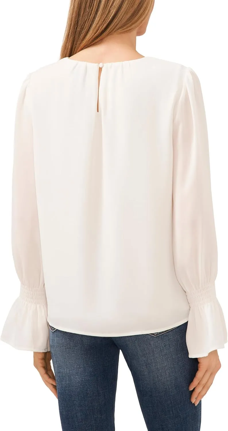 CeCe Women's Long Sleeve Smocked Cuff Ruffle Blouse