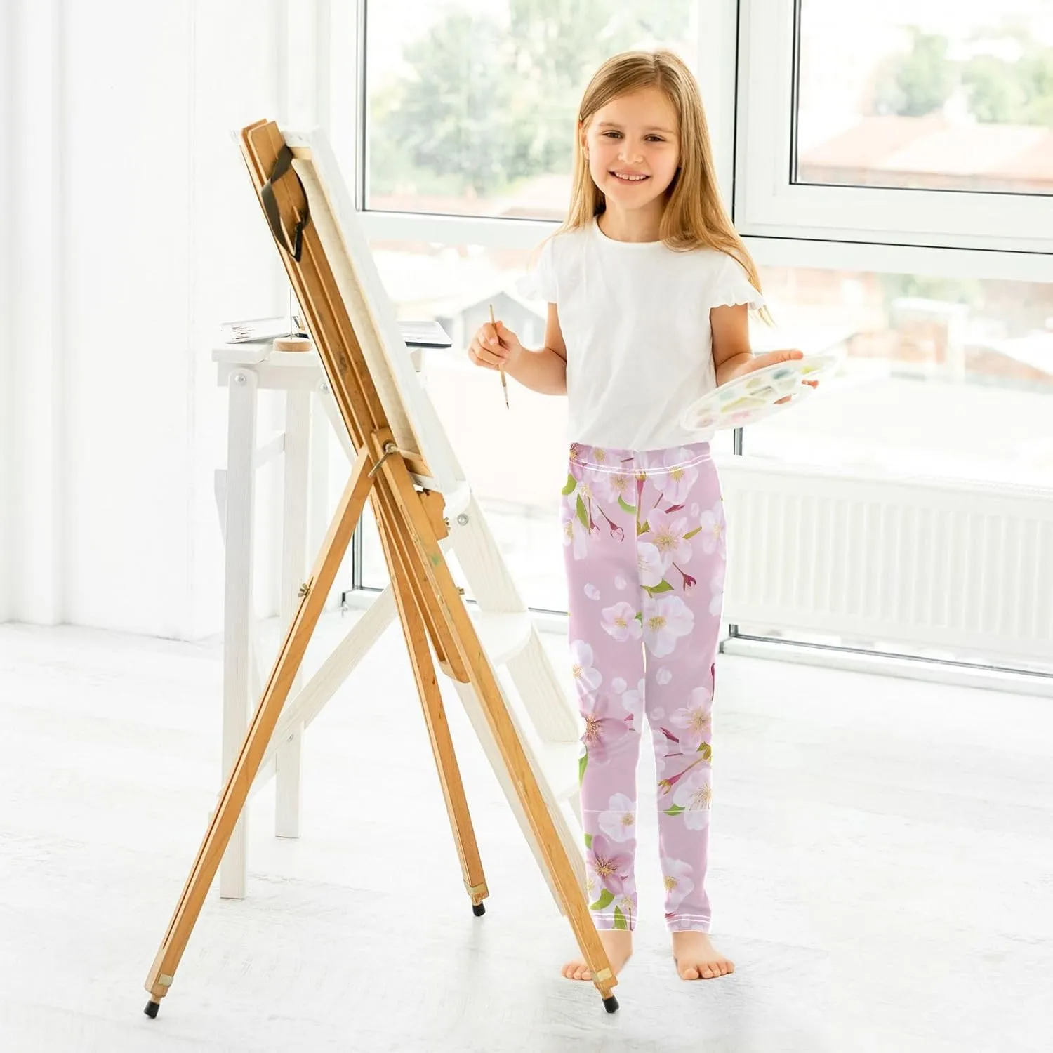 Cherry Blossom Spring Girls Leggings Tight Pants for Toddler