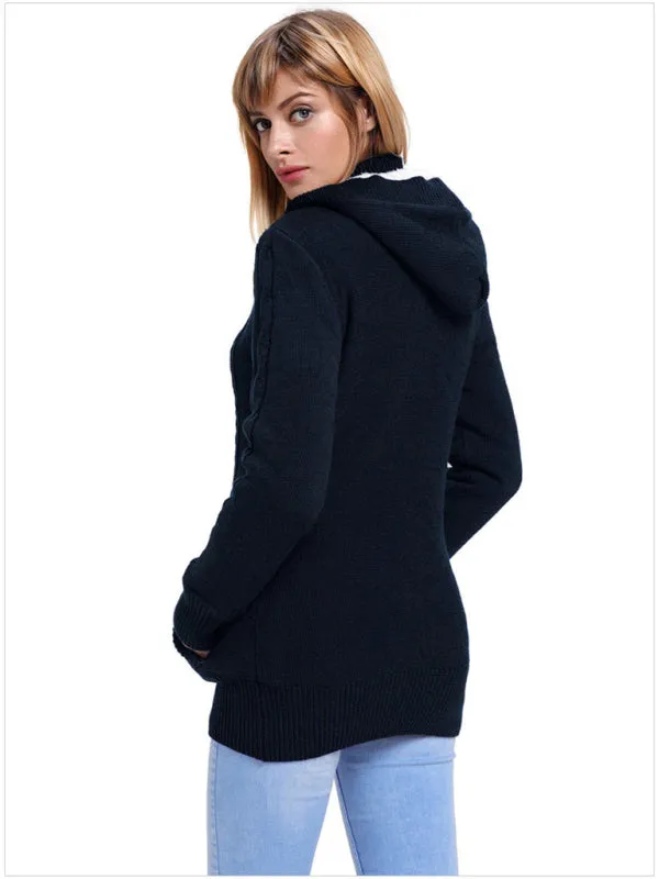Clarissa Women's Warm Casual Hooded Long-Sleeved Cardigan Knitted