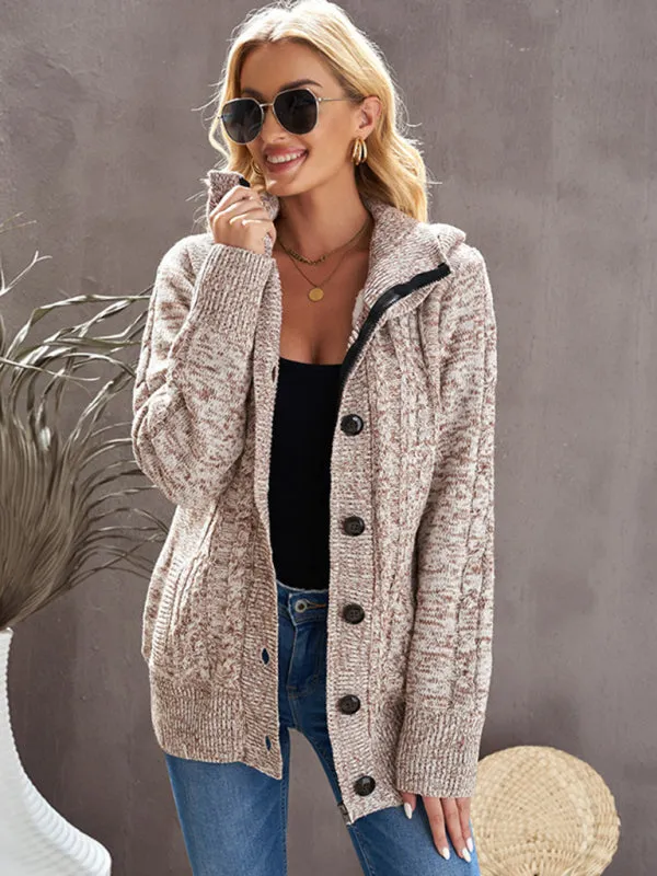 Clarissa Women's Warm Casual Hooded Long-Sleeved Cardigan Knitted