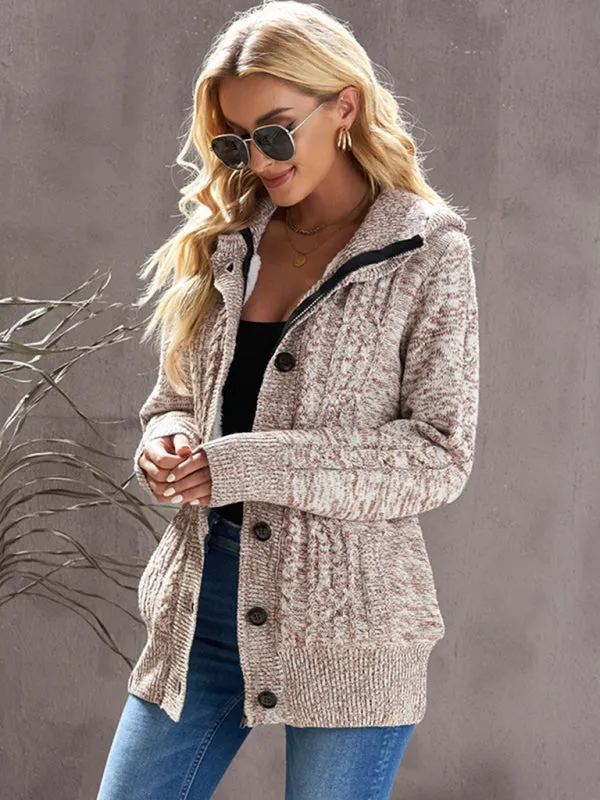 Clarissa Women's Warm Casual Hooded Long-Sleeved Cardigan Knitted