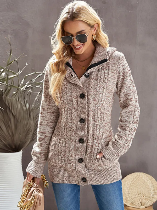 Clarissa Women's Warm Casual Hooded Long-Sleeved Cardigan Knitted