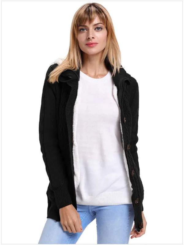 Clarissa Women's Warm Casual Hooded Long-Sleeved Cardigan Knitted
