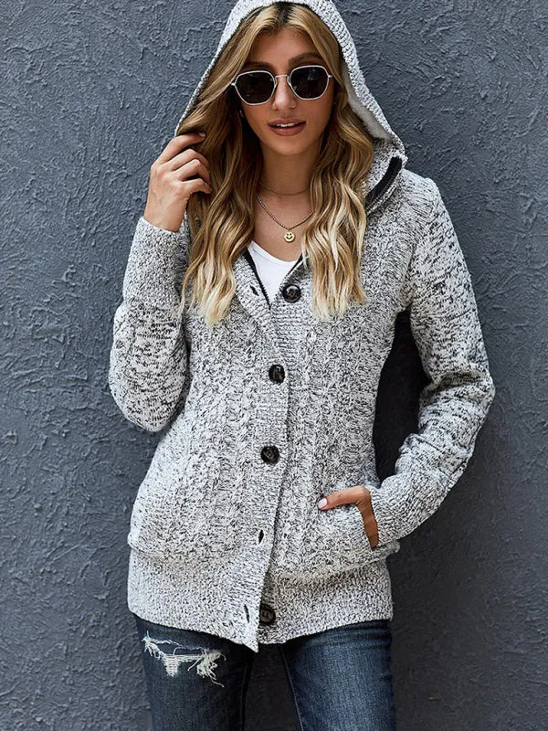 Clarissa Women's Warm Casual Hooded Long-Sleeved Cardigan Knitted