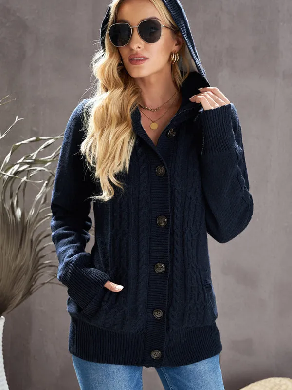 Clarissa Women's Warm Casual Hooded Long-Sleeved Cardigan Knitted