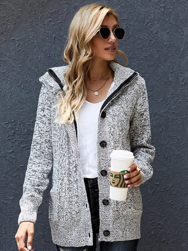 Clarissa Women's Warm Casual Hooded Long-Sleeved Cardigan Knitted