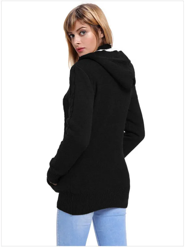 Clarissa Women's Warm Casual Hooded Long-Sleeved Cardigan Knitted