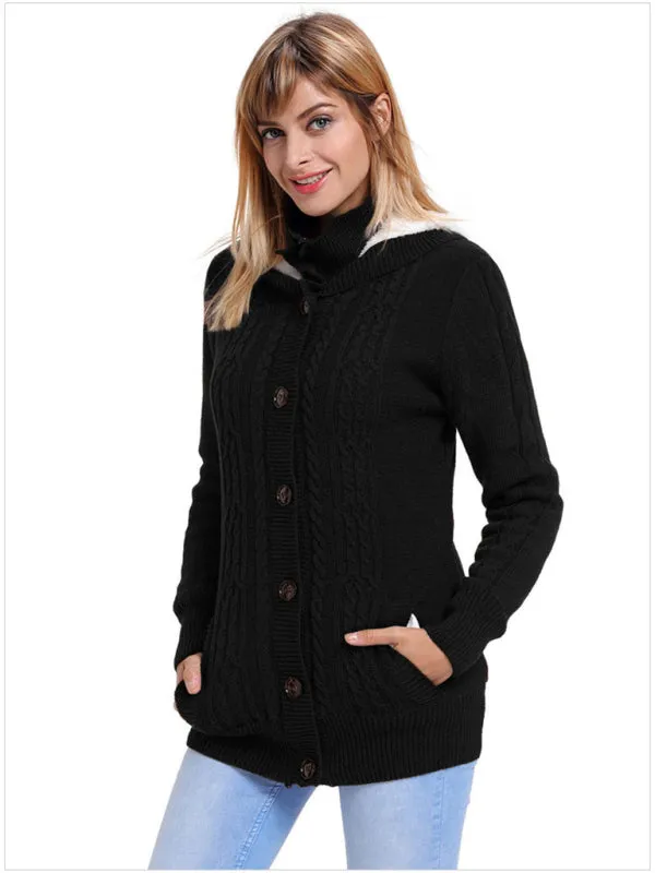 Clarissa Women's Warm Casual Hooded Long-Sleeved Cardigan Knitted