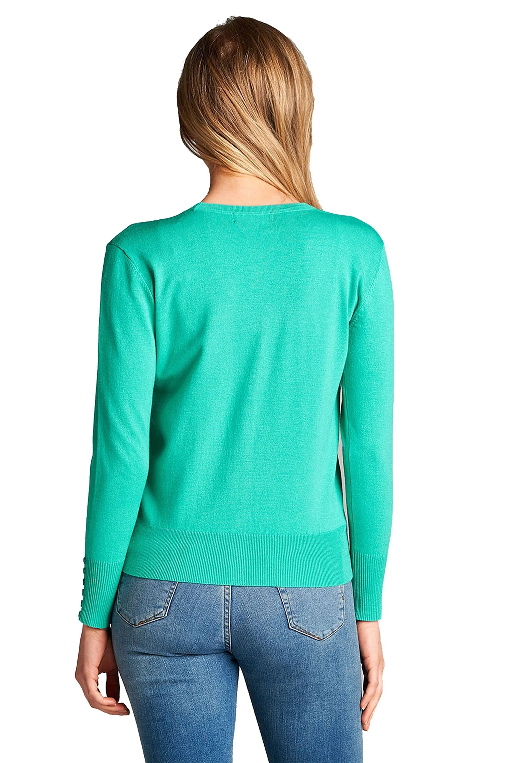 Classic Fitted Ribbed V Neck Knit Long Sleeve Button Up Front Cardigan Sweater