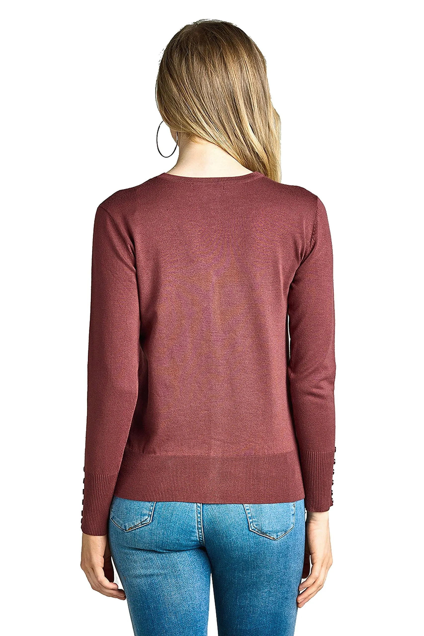 Classic Fitted Ribbed V Neck Knit Long Sleeve Button Up Front Cardigan Sweater