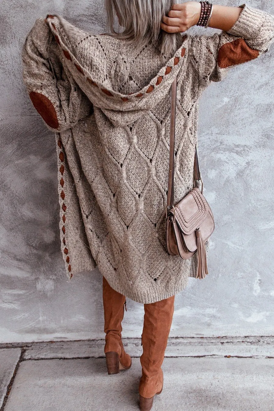 Color Block Hooded Casual Long Cardigan