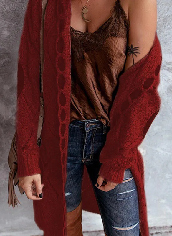 Color Block Hooded Casual Long Cardigan