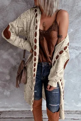 Color Block Hooded Casual Long Cardigan