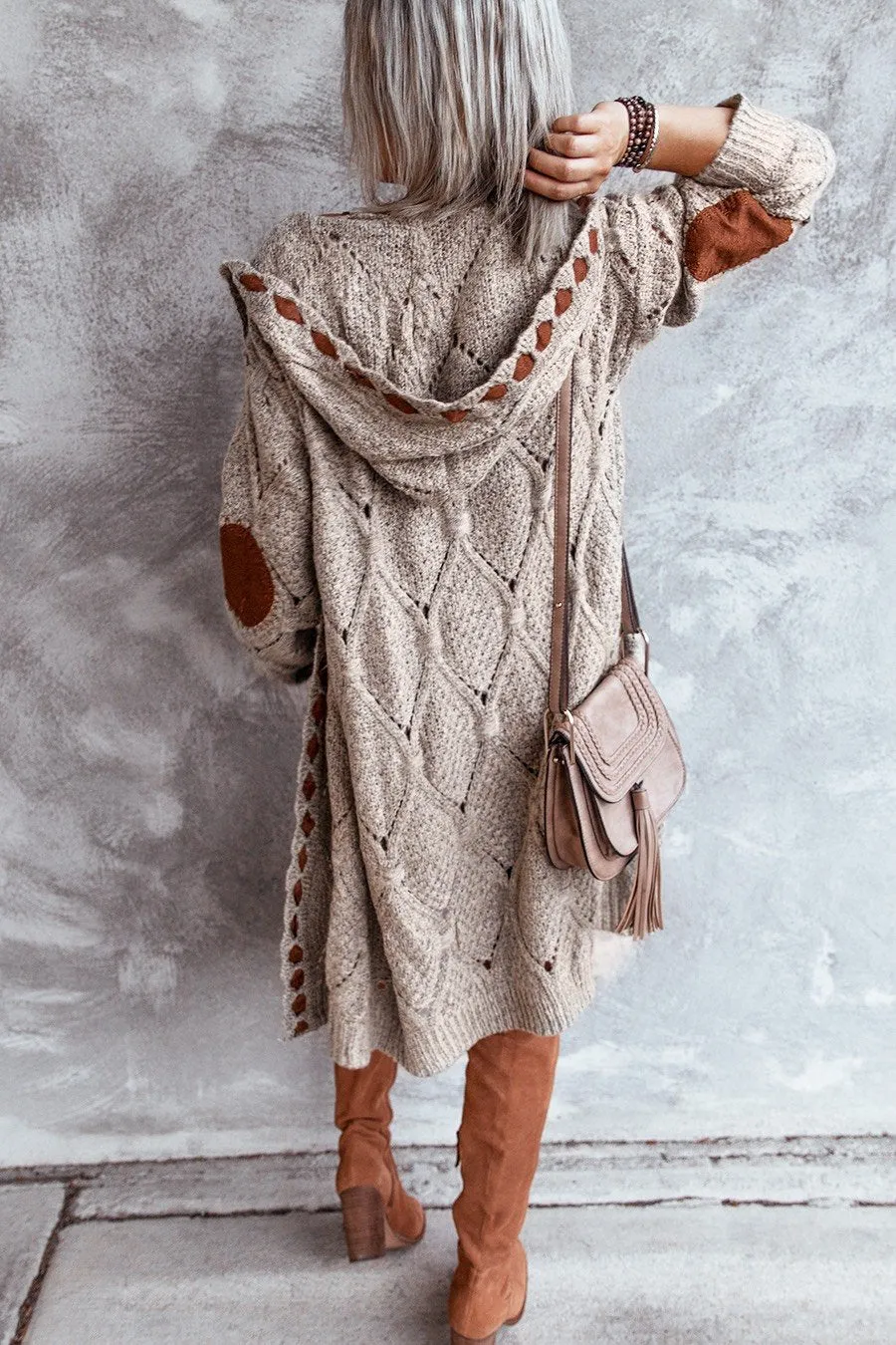 Color Block Hooded Casual Long Cardigan