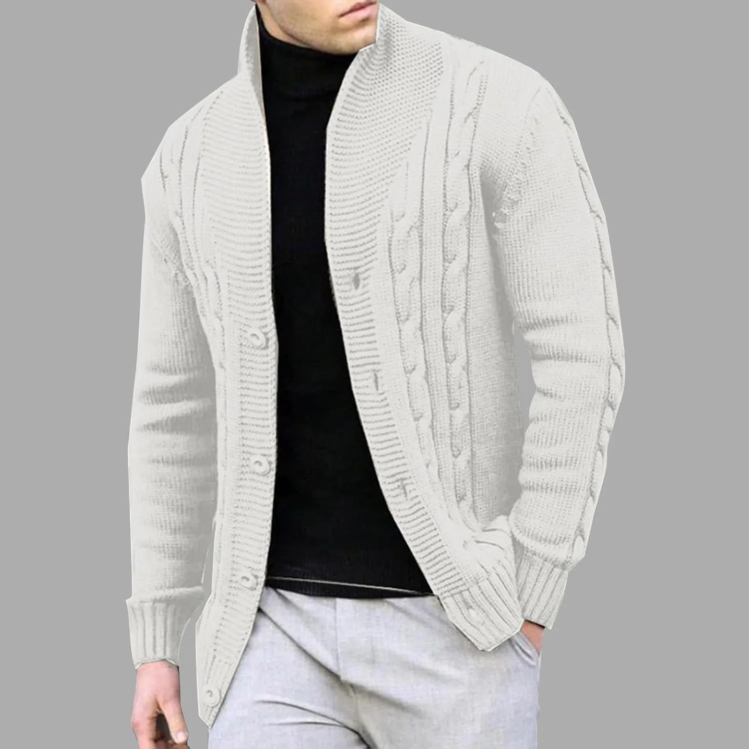 Dgoopd Cardigan Sweaters for Men Cable Knit Sweater Textured Button Down Cardigan Stand Collar Cardigan Casual Outwear