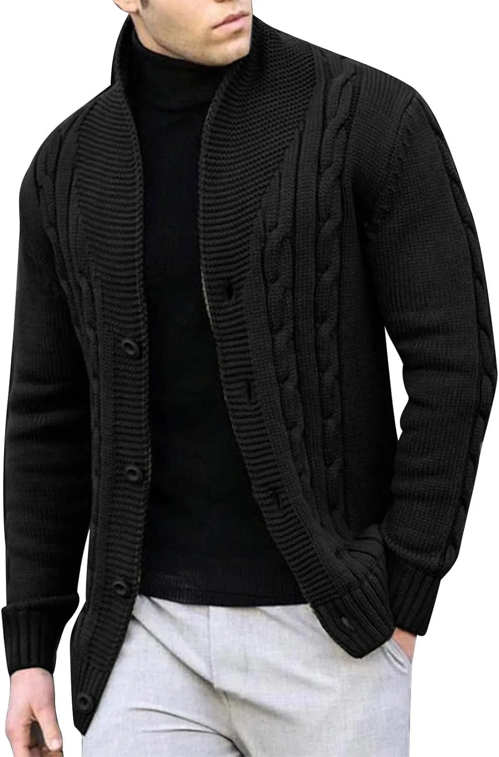 Dgoopd Cardigan Sweaters for Men Cable Knit Sweater Textured Button Down Cardigan Stand Collar Cardigan Casual Outwear