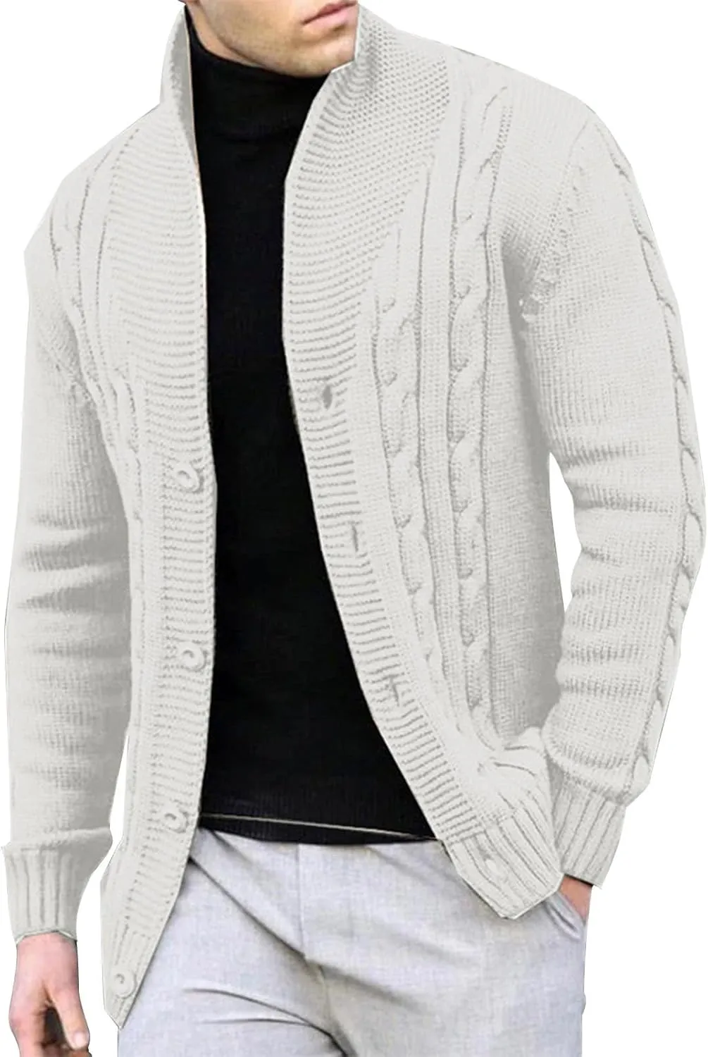 Dgoopd Cardigan Sweaters for Men Cable Knit Sweater Textured Button Down Cardigan Stand Collar Cardigan Casual Outwear