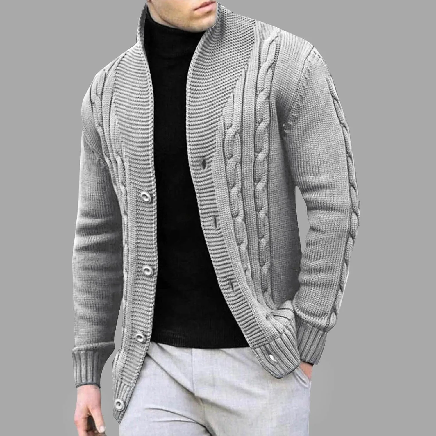 Dgoopd Cardigan Sweaters for Men Cable Knit Sweater Textured Button Down Cardigan Stand Collar Cardigan Casual Outwear