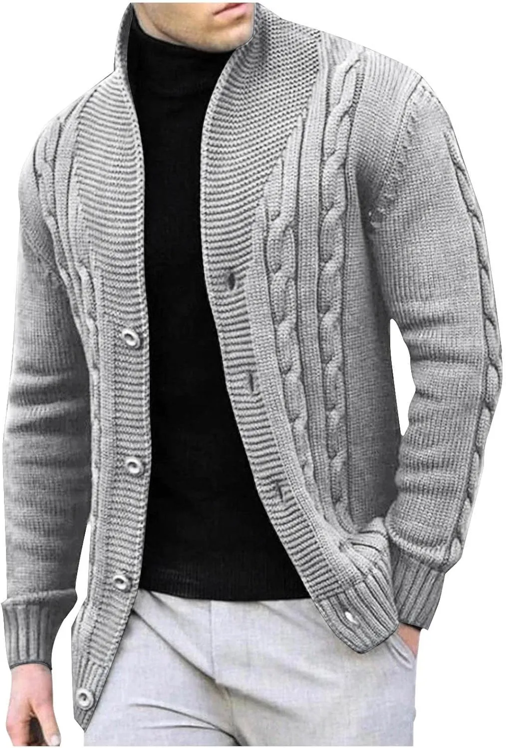 Dgoopd Cardigan Sweaters for Men Cable Knit Sweater Textured Button Down Cardigan Stand Collar Cardigan Casual Outwear