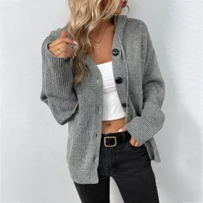 DressBetty - Casual Loose Hooded Knitted Cardigan