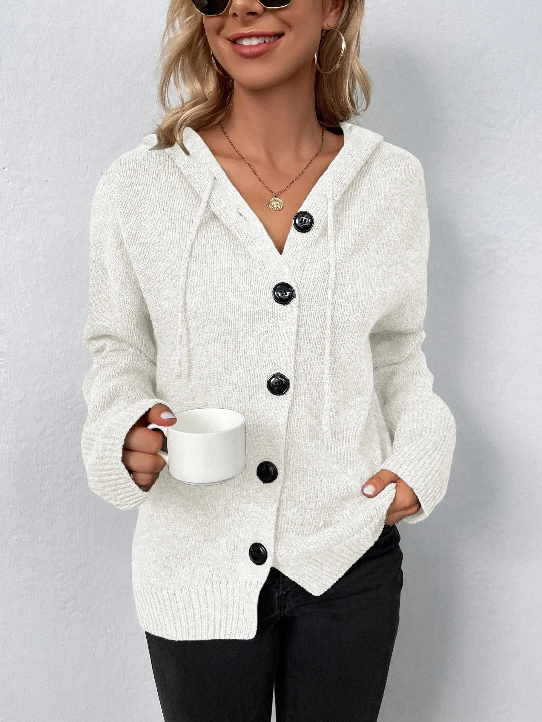 DressBetty - Casual Loose Hooded Knitted Cardigan