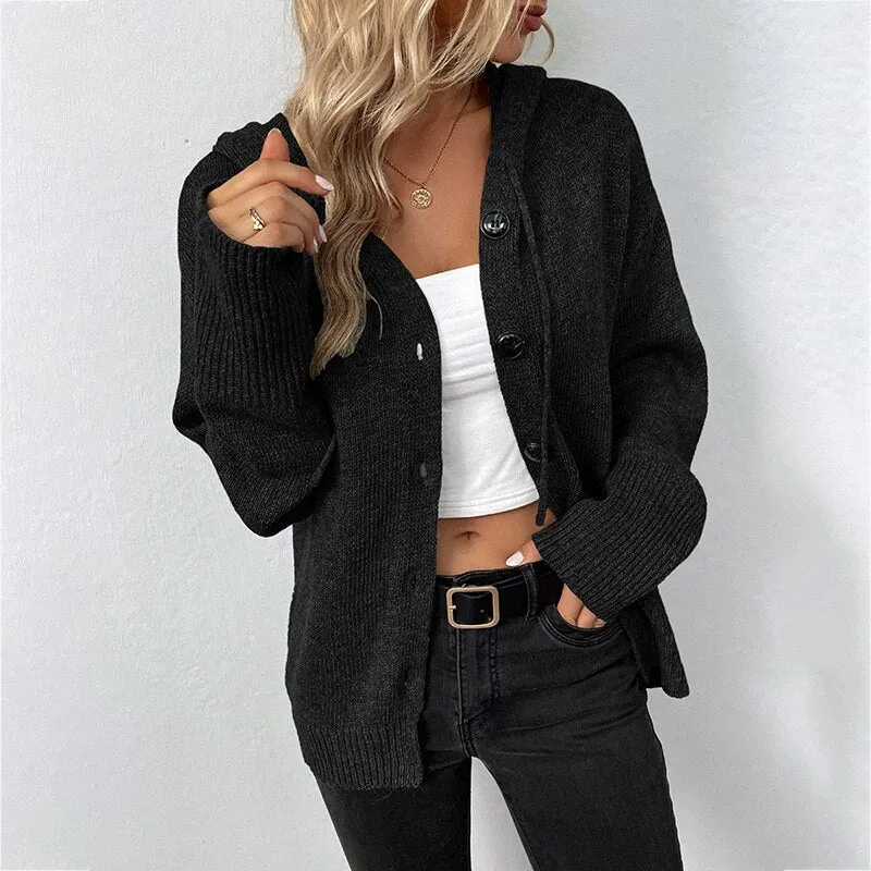 DressBetty - Casual Loose Hooded Knitted Cardigan