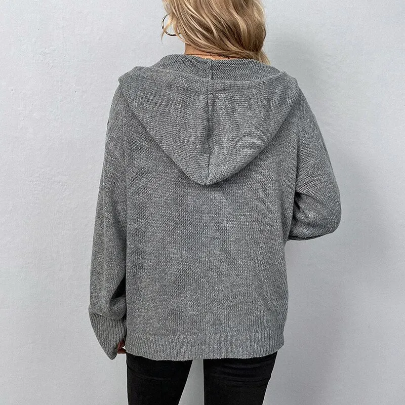 DressBetty - Casual Loose Hooded Knitted Cardigan