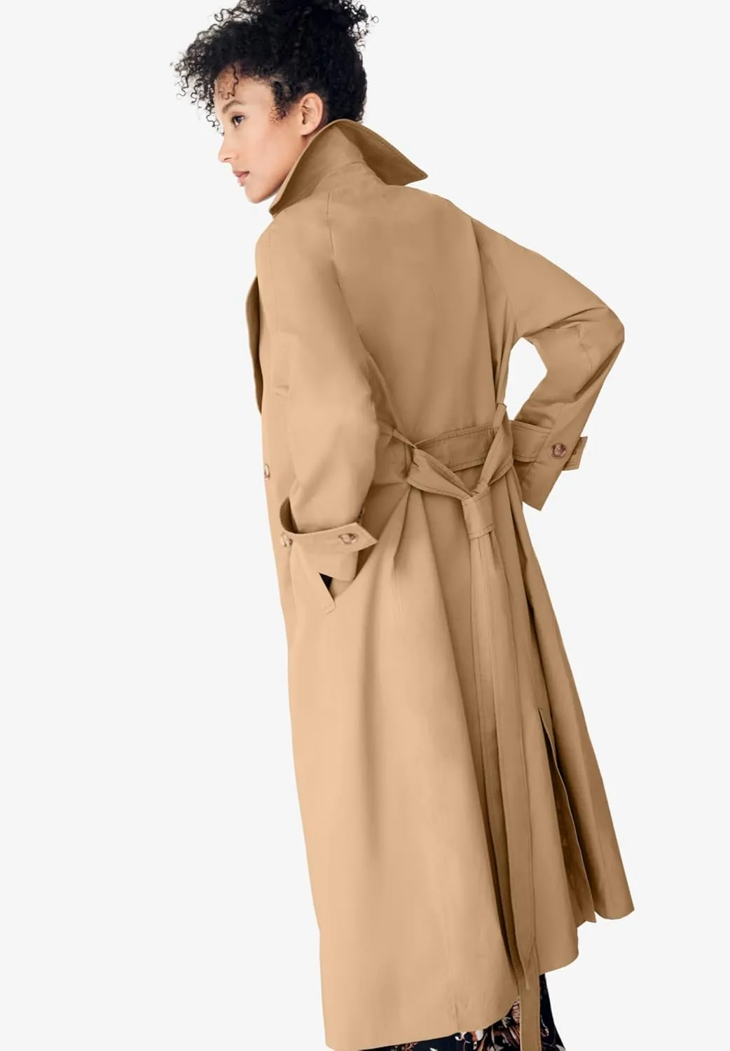 ellos Women's Plus Size Double-Breasted Belted Trench Raincoat