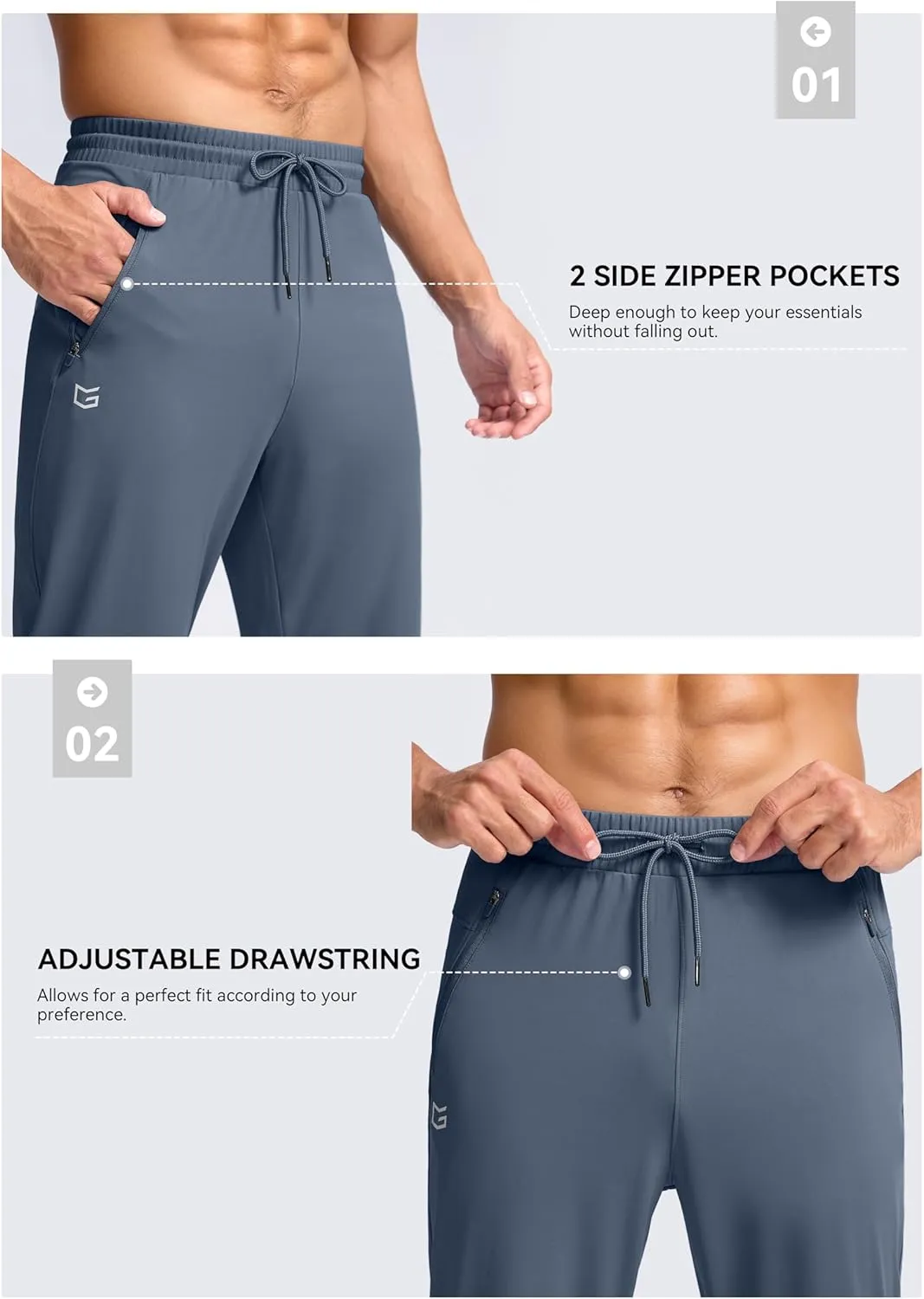 G Gradual Men's 30"/32"/34"/36" Inseam Tall Sweatpants with Zipper Pockets Stretch Long Joggers Athletic Workout Pants Men