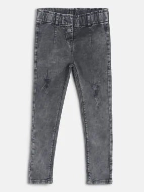 Girls Slim Fit Grey Denim Joggers