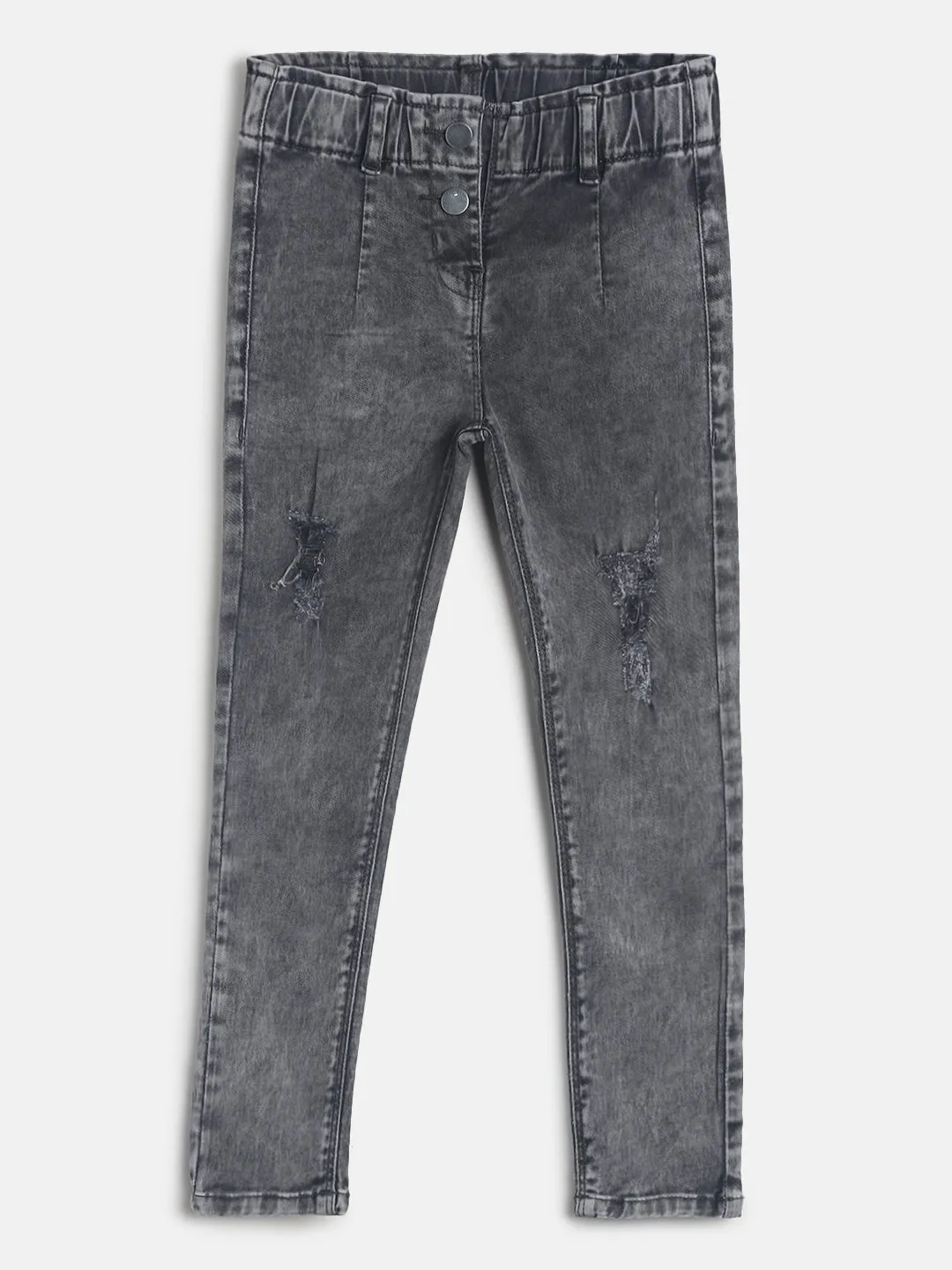Girls Slim Fit Grey Denim Joggers