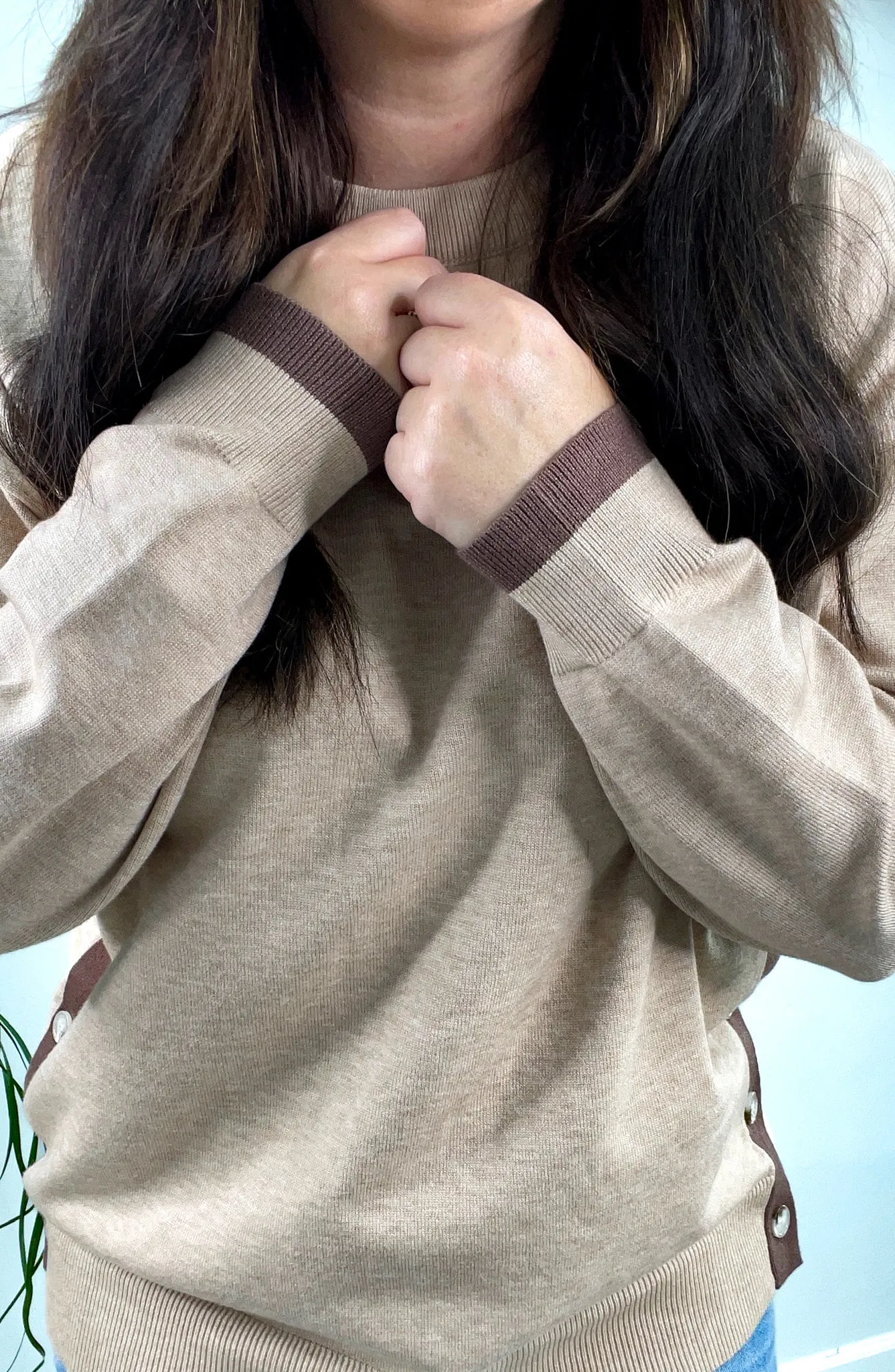 Gone Shopping Side Button Contrast Hem Sweater