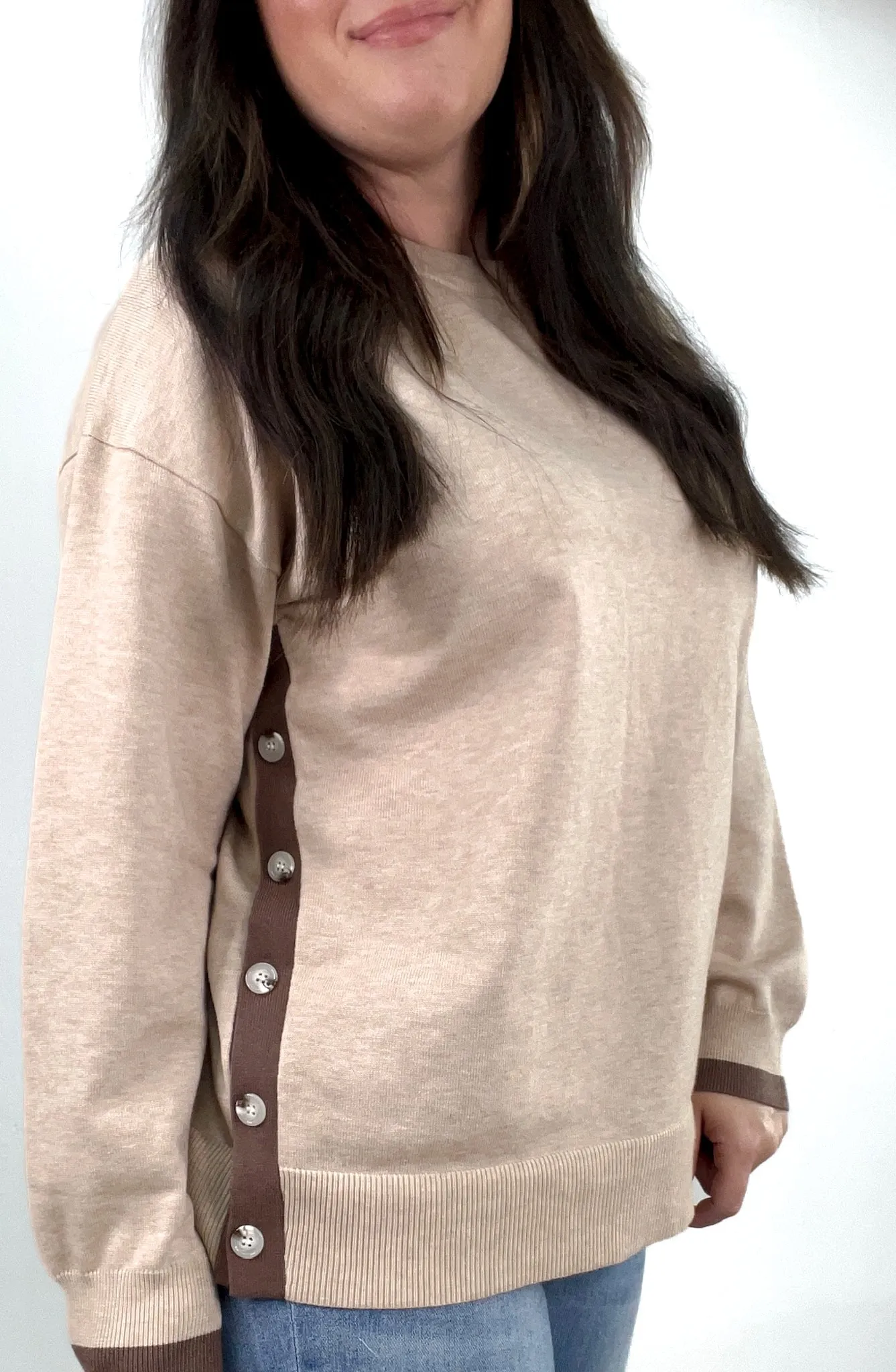 Gone Shopping Side Button Contrast Hem Sweater