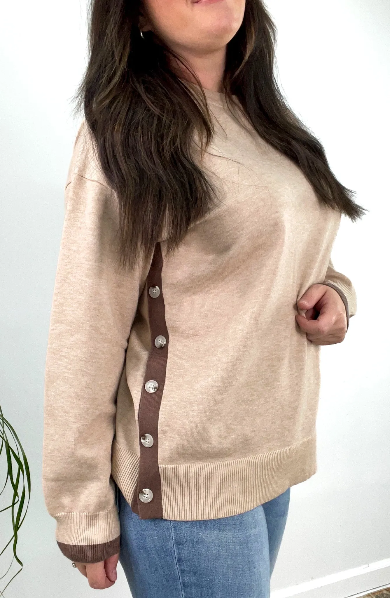 Gone Shopping Side Button Contrast Hem Sweater