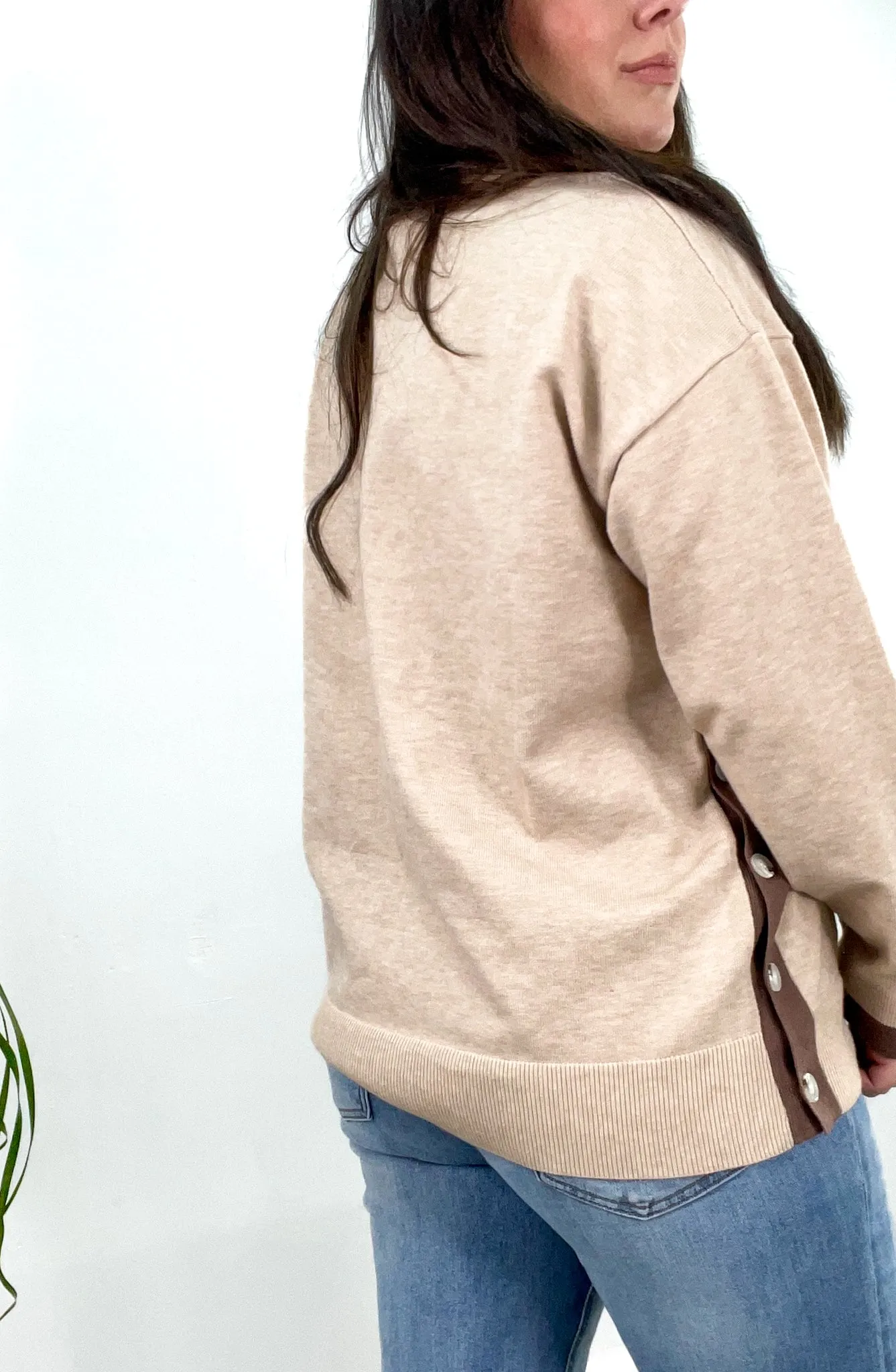 Gone Shopping Side Button Contrast Hem Sweater