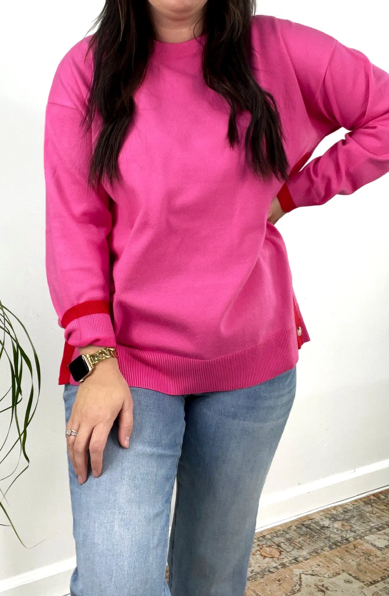 Gone Shopping Side Button Contrast Hem Sweater