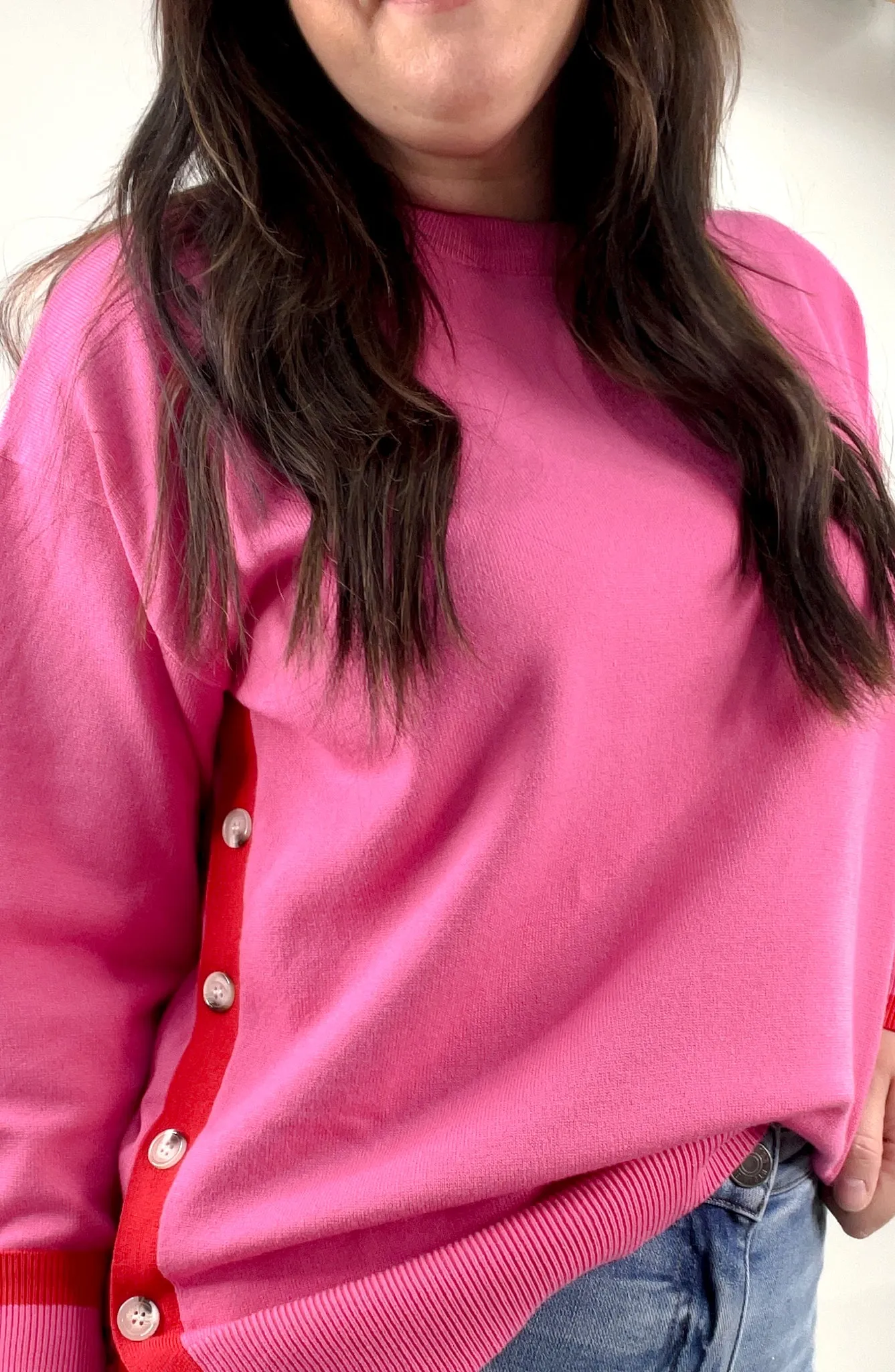 Gone Shopping Side Button Contrast Hem Sweater