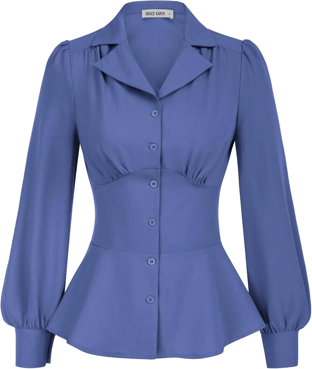 GRACE KARIN Button Down Shirts for Women Summer Peplum Tops Long Sleeve Work Blouse Collared Shirt Dressy Top