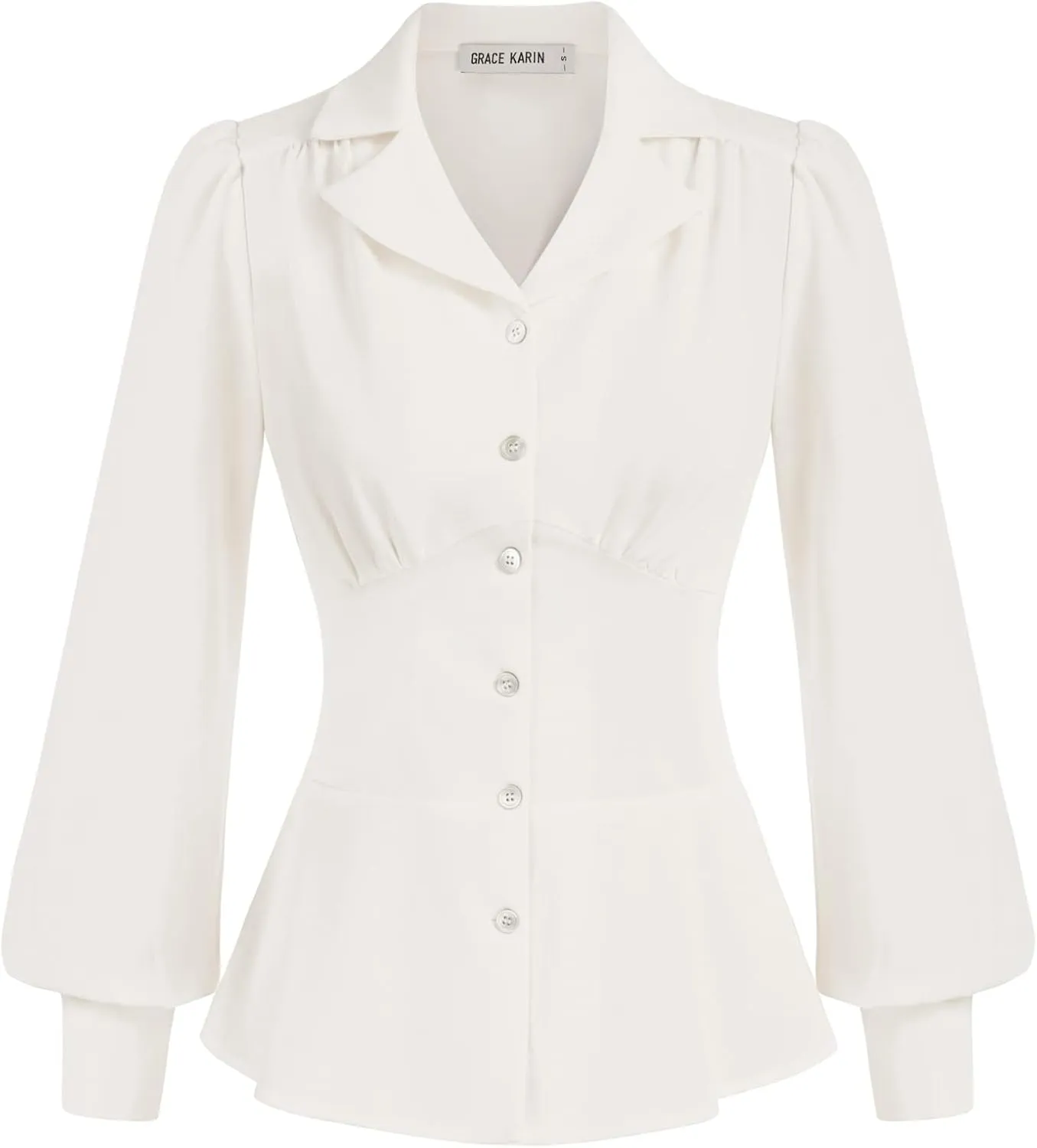 GRACE KARIN Button Down Shirts for Women Summer Peplum Tops Long Sleeve Work Blouse Collared Shirt Dressy Top
