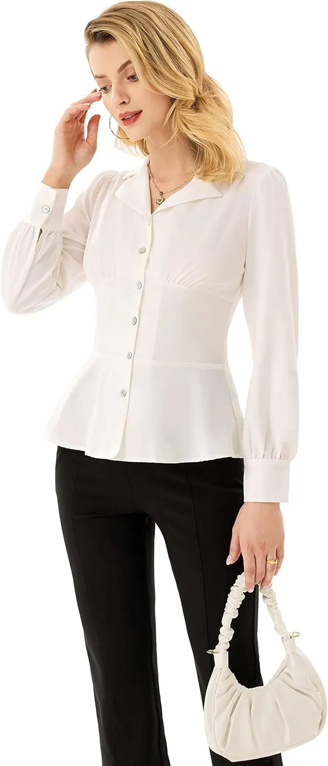 GRACE KARIN Button Down Shirts for Women Summer Peplum Tops Long Sleeve Work Blouse Collared Shirt Dressy Top
