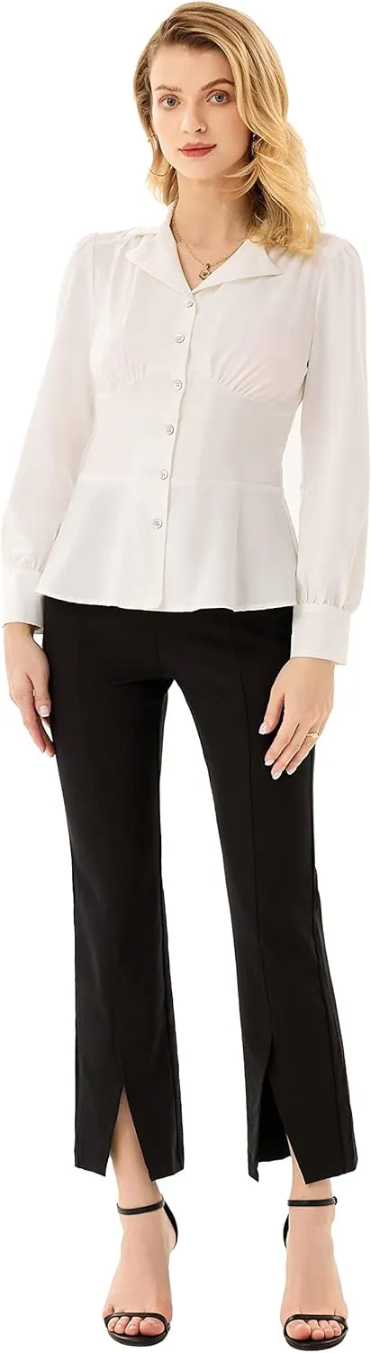 GRACE KARIN Button Down Shirts for Women Summer Peplum Tops Long Sleeve Work Blouse Collared Shirt Dressy Top