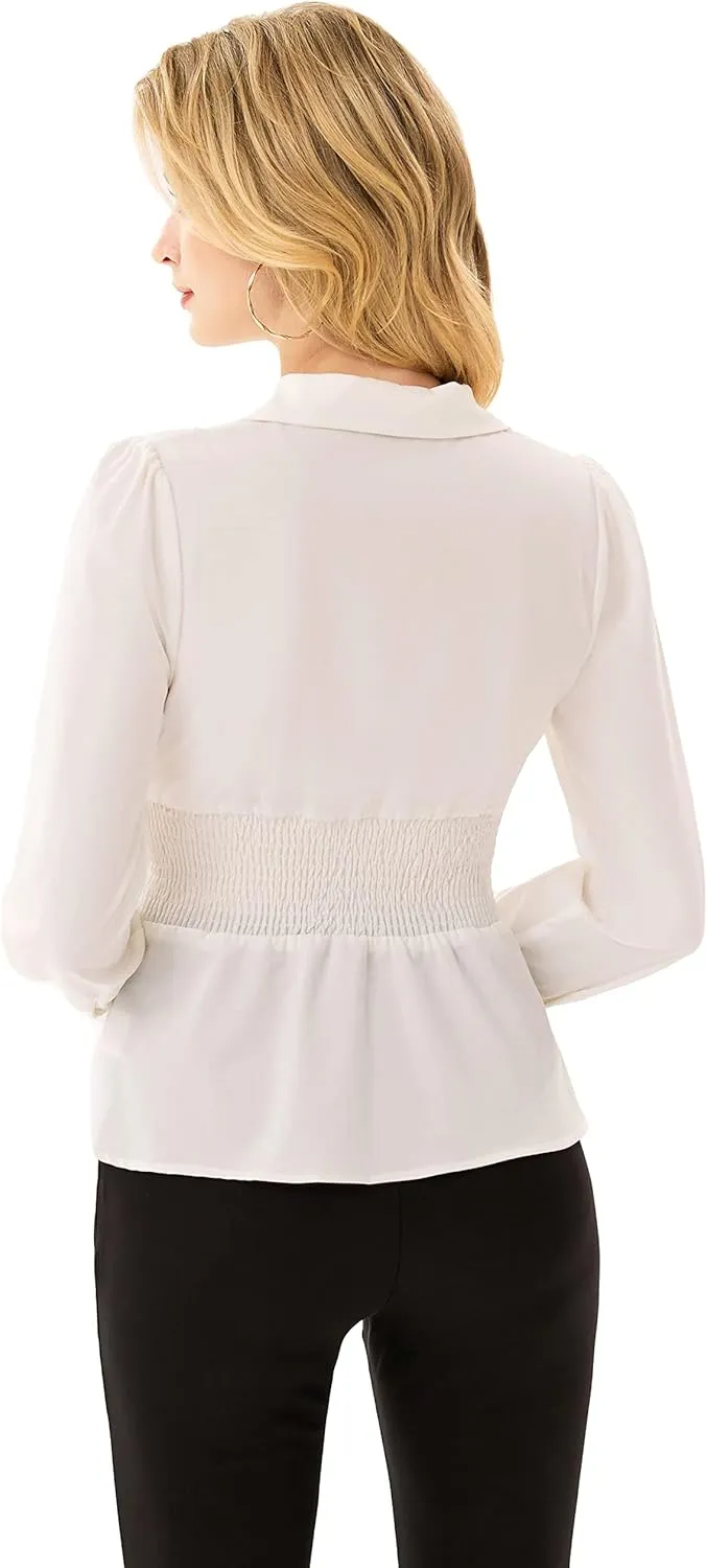 GRACE KARIN Button Down Shirts for Women Summer Peplum Tops Long Sleeve Work Blouse Collared Shirt Dressy Top