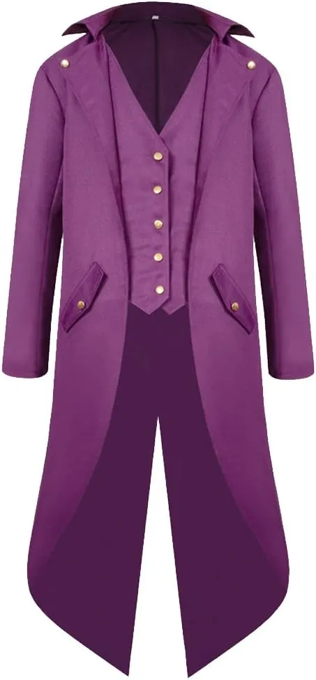 H&ZY Men's Steampunk Vintage Tailcoat Jacket Gothic Victorian Frock Coat Uniform Halloween Costume