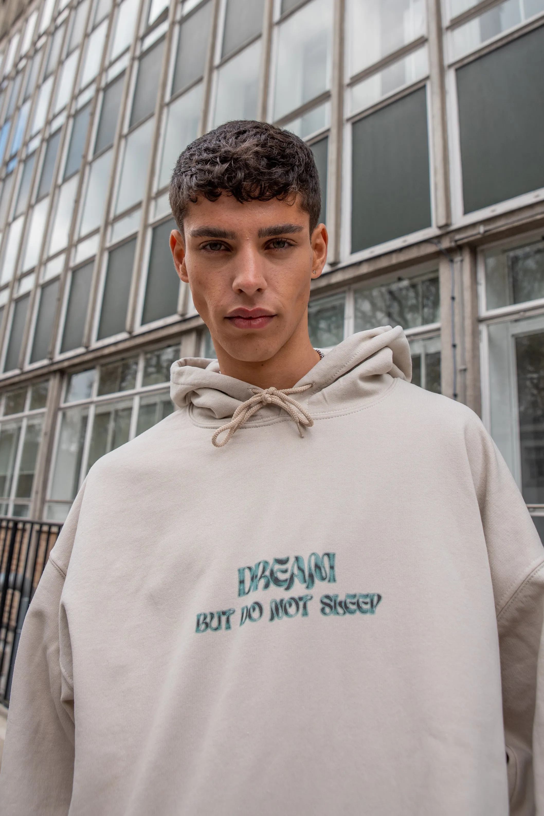 Hoodie in Sand with Cursive Logo Print