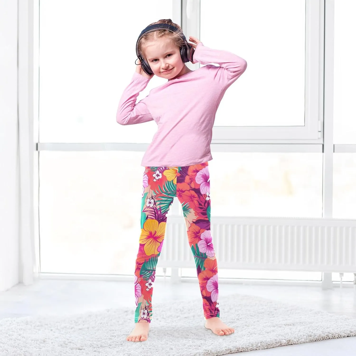 J JOYSAY Colorful Palm Flower Girls Leggings Girls'Legging Pants