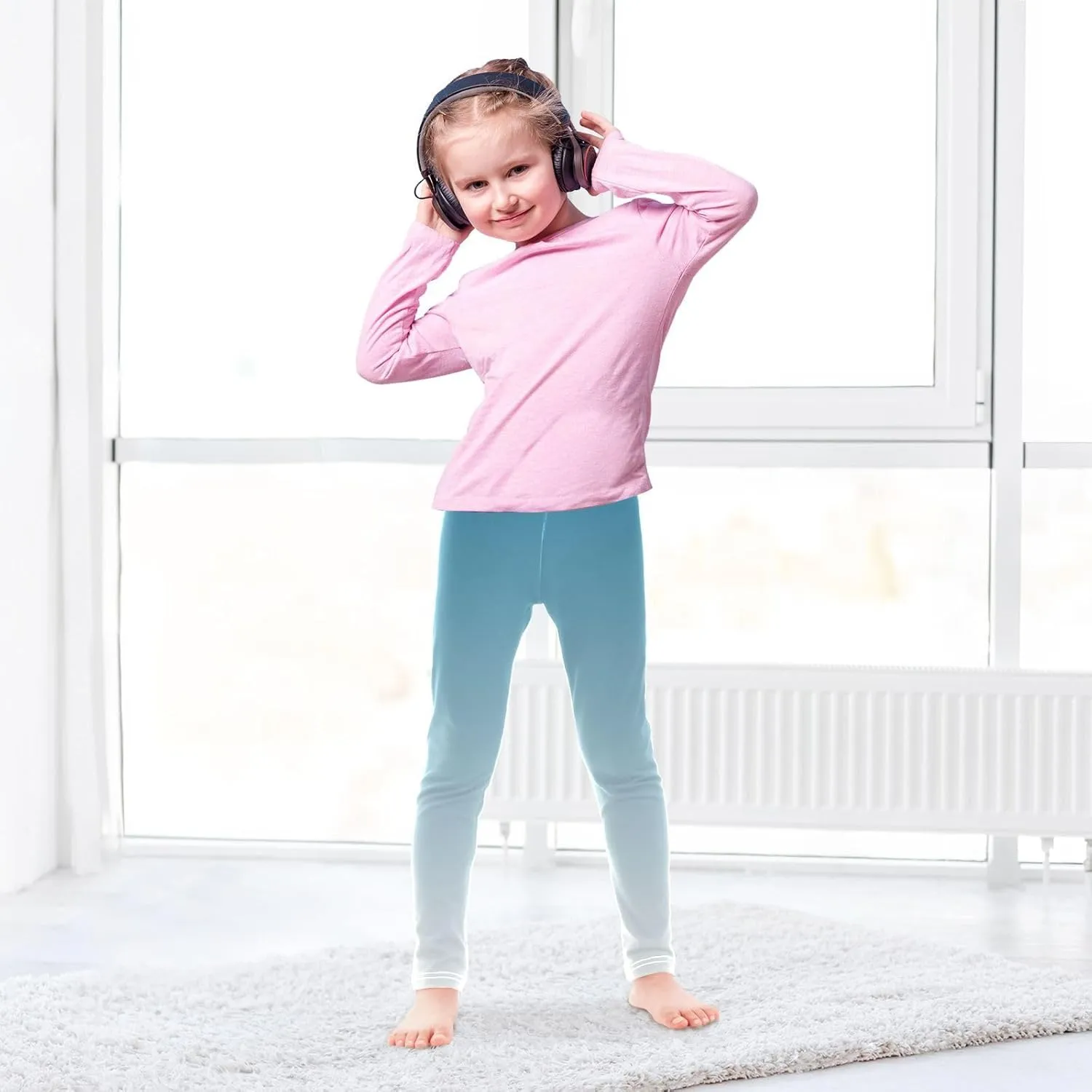 J JOYSAY Cyan Blue Teal Gradient Girls Leggings Girls' Jersey Legging Pants