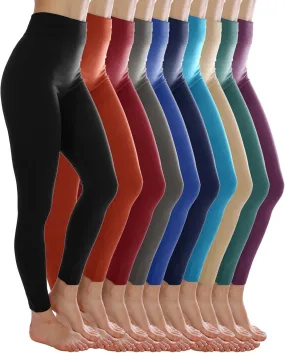 Kuda Moda 10 Pack Women's Winter Fleece Lined Brushed Warm Full Length Thermal Leggings - One Size fits 0-12 (S, M, L)